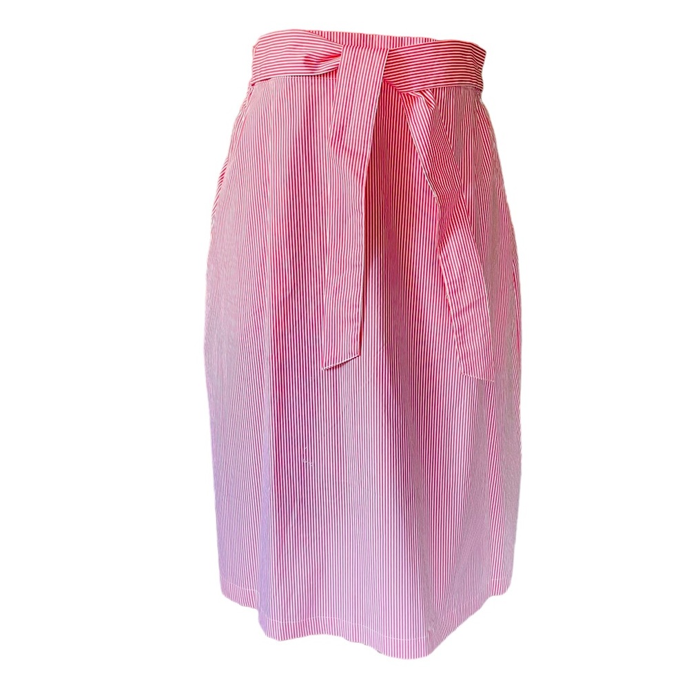 CW CLASSICS A-line Midi Skirt Cotton Coral White Pinstripe Size 1X